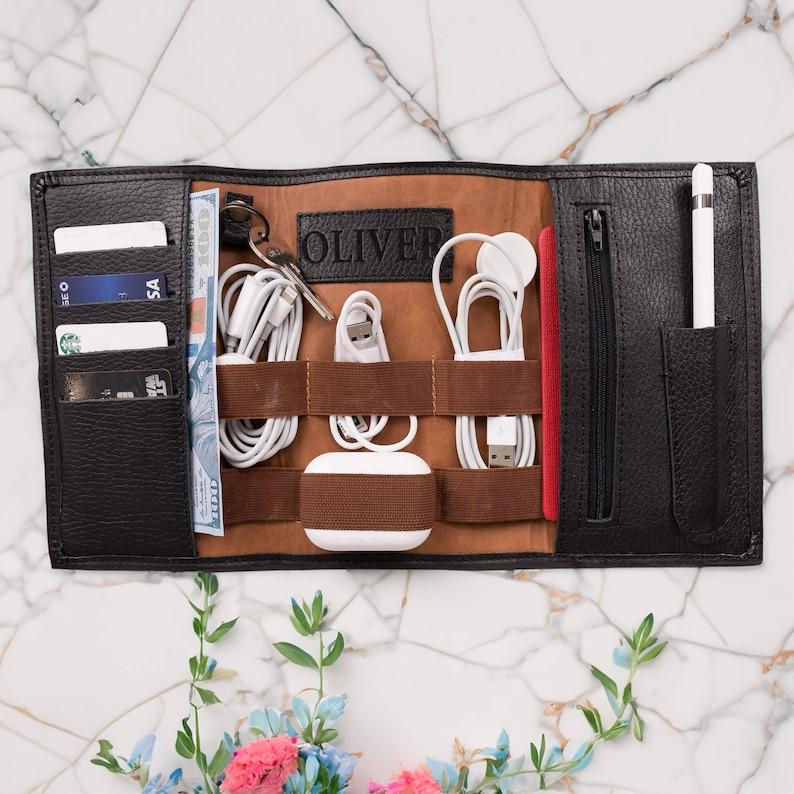 Personalized Leather Cable Organizer Graduation Gifts For Men, Collage Phd High School Graduation Gifts For Him, Cable Holder Gifts For Son