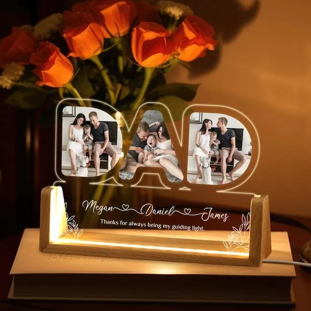 Personalized Photo Night Light for Dad/Papa Custom Photo LED Night Light Personalized with Photos & Names Heartfelt Father's Day Gift