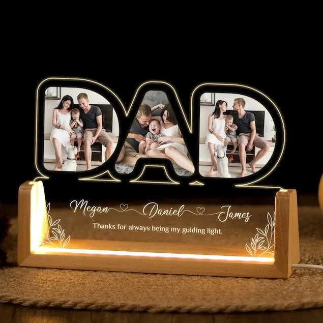 Personalized Photo Night Light for Dad/Papa Custom Photo LED Night Light Personalized with Photos & Names Heartfelt Father's Day Gift