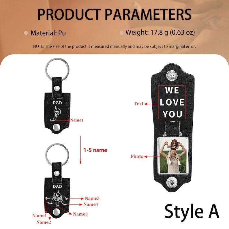 Personalized Picture Keychain for Dad, Fist Bump Custom Kids Name Keyring,Mens Leather Keychain, Anniversary Gifts for Him, Fathers Day Gift