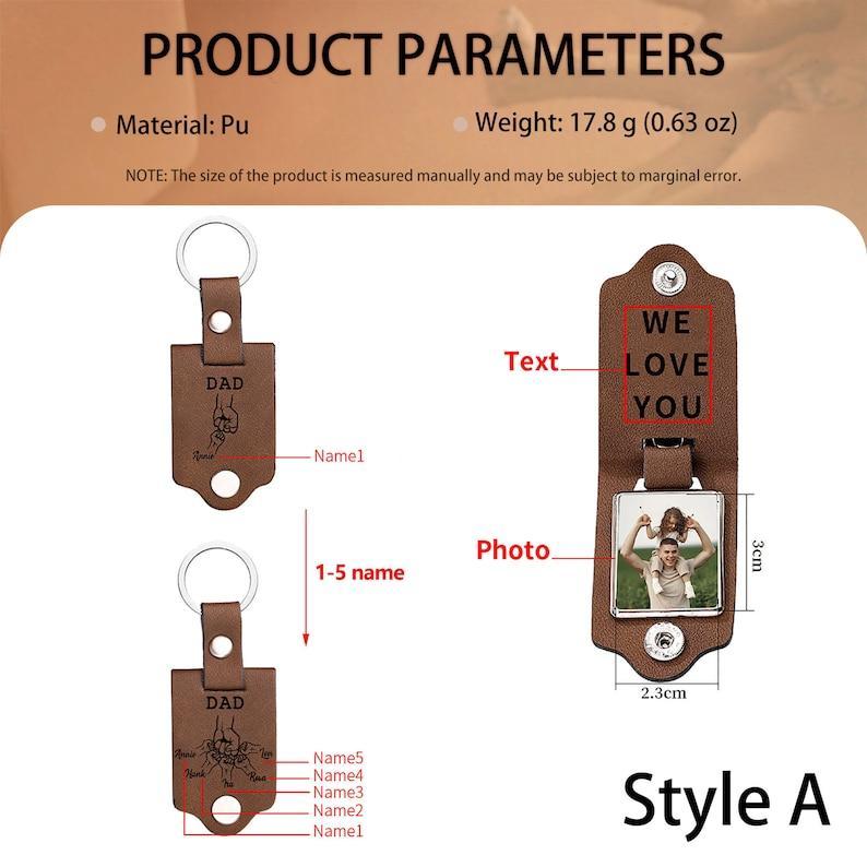 Personalized Picture Keychain for Dad, Fist Bump Custom Kids Name Keyring,Mens Leather Keychain, Anniversary Gifts for Him, Fathers Day Gift
