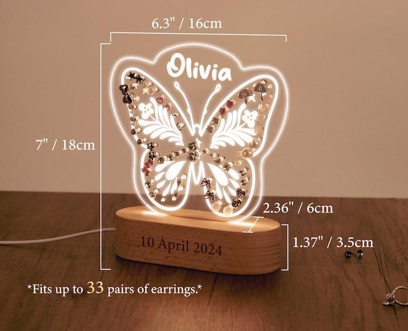 Personalized Acrylic Earring Holder - Custom Night Light, Butterfly Earring Holder, Kids Room Decor, Gifts for Girls, Kids Birthday Gifts