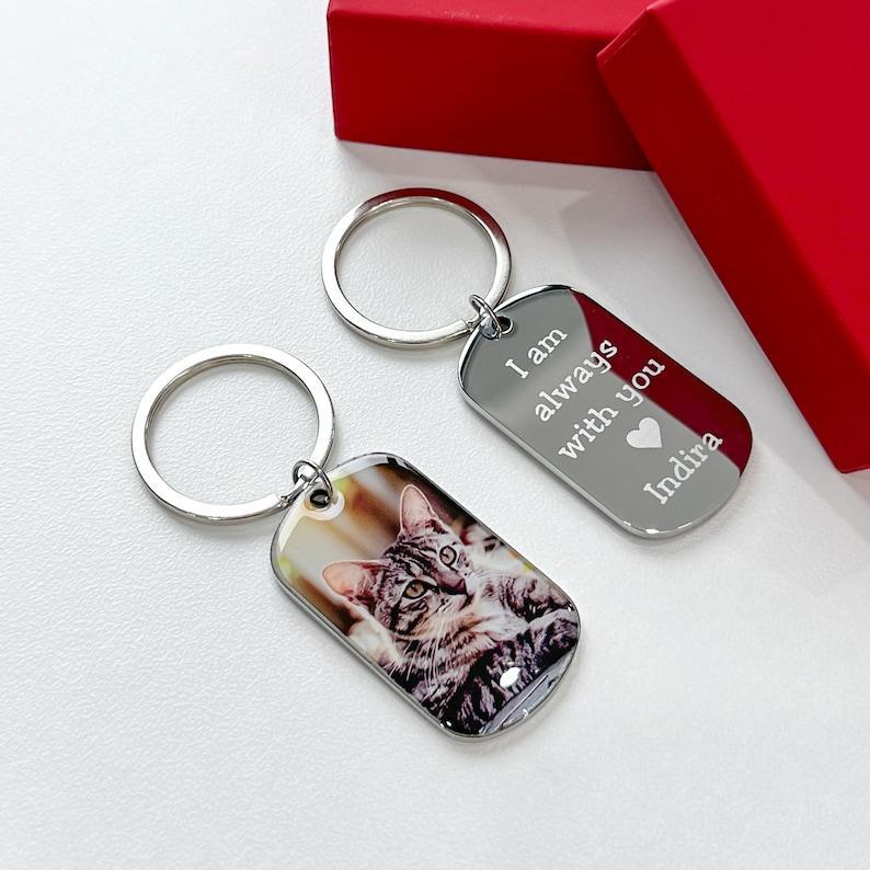 Custom Cat Photo Keyring Personalized Pet Picture Keychain Pet Memorial Gift Engraved Pet Name Key Chain