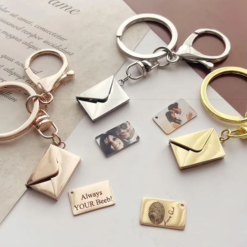 Personalized Photo Keychain Custom Envelope Keychain Photo & Message Keychain Love Letter Keychain Gifts for Her