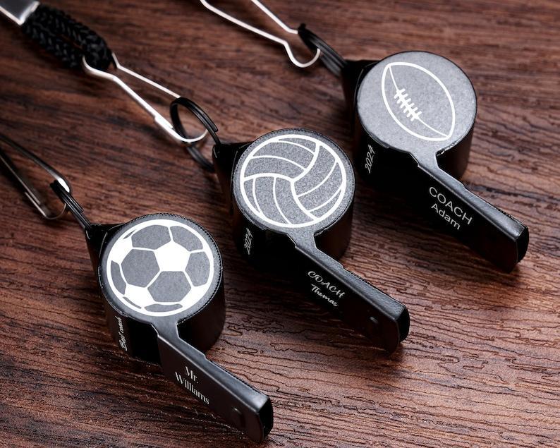 Personalised Whistle with Engraving, Custom Sport Gift for Football Basketball Volleyball Soccer Baseball Coach, Teacher Appreciation Gift - namenecklace