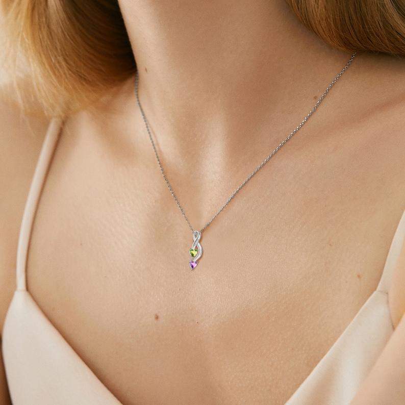 Personalized Couples Birthstone Necklace Customized Couples Birthstone Necklace Dual Birthstone Couples Necklace