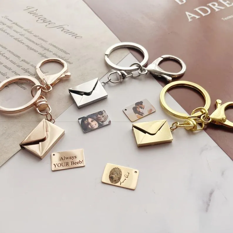 Personalized Photo Keychain Custom Envelope Keychain Photo & Message Keychain Love Letter Keychain Gifts for Her