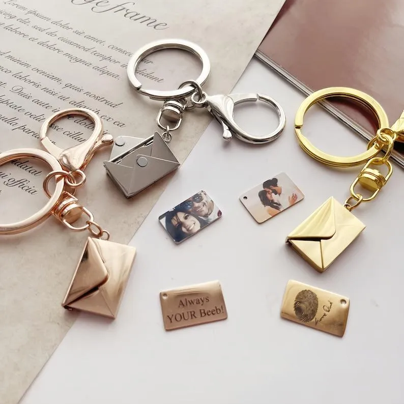 Personalized Photo Keychain Custom Envelope Keychain Photo & Message Keychain Love Letter Keychain Gifts for Her