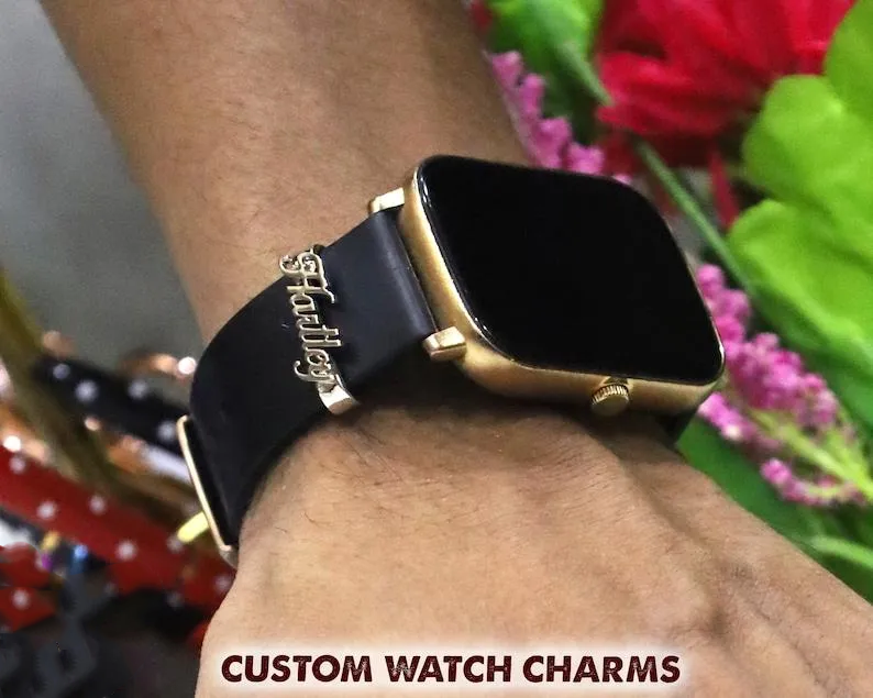 Personalized Apple Watch Charms - Watch Name Band - Watch Bar Name Charm - Rose Gold Silver Name Tag - Valentine's Day Gift - Gift for Her