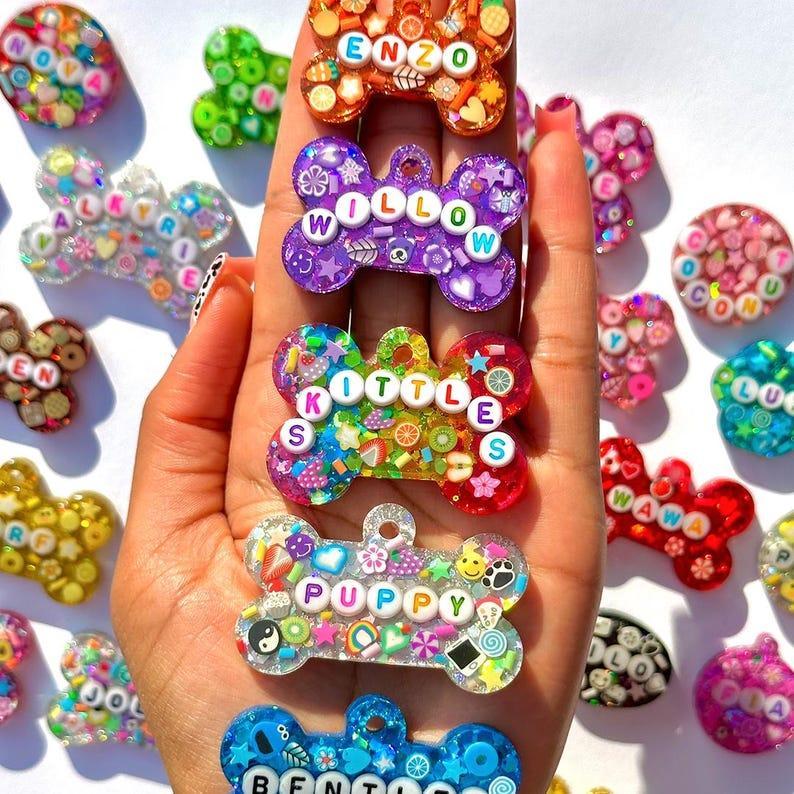Personalized Resin Pet ID Tag for Dogs & Cats Custom Glitter & Name Charm
