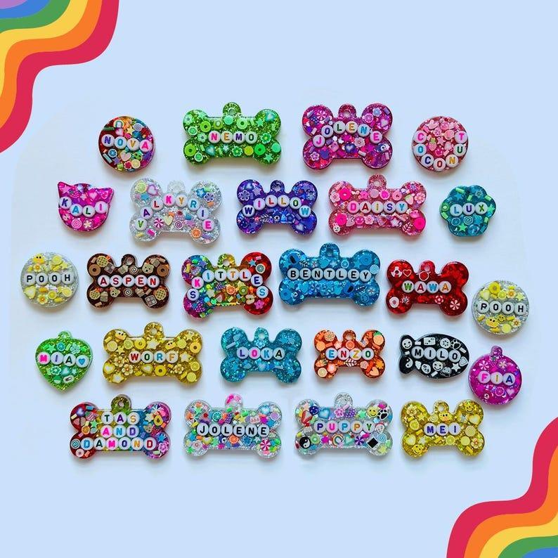 Personalized Resin Pet ID Tag for Dogs & Cats Custom Glitter & Name Charm