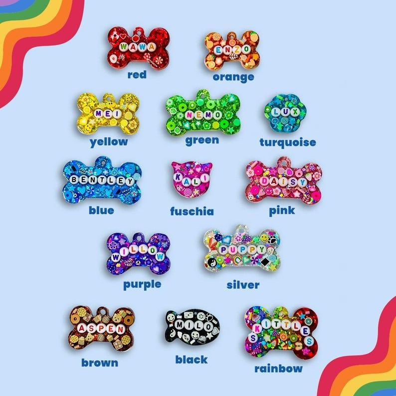Personalized Resin Pet ID Tag for Dogs & Cats Custom Glitter & Name Charm
