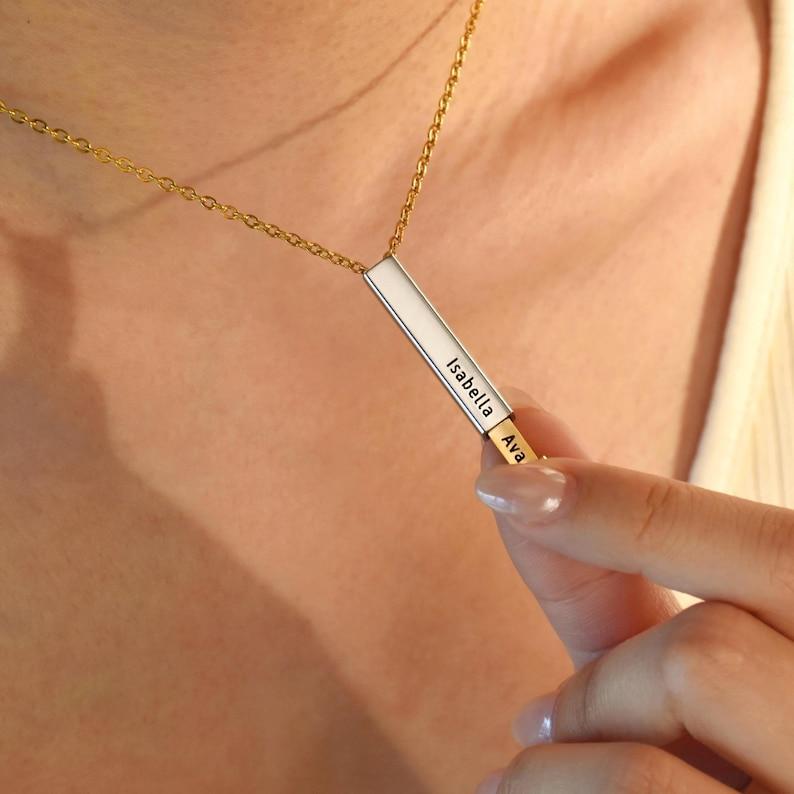 Retractable 3D Bar Necklace, Personalized Hidden Message Necklace, Engraved Message Bar, Name Bar Necklace, Bridesmaid Gift,Gift For Him/Her
