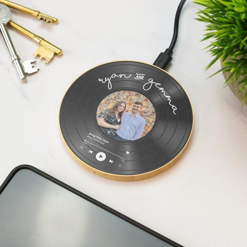 Custom Vinyl Record Wireless Charger Personalized Photo & Song Gift Couples Vinyl Record Wireless Charging Pad Custom Music Art Gift