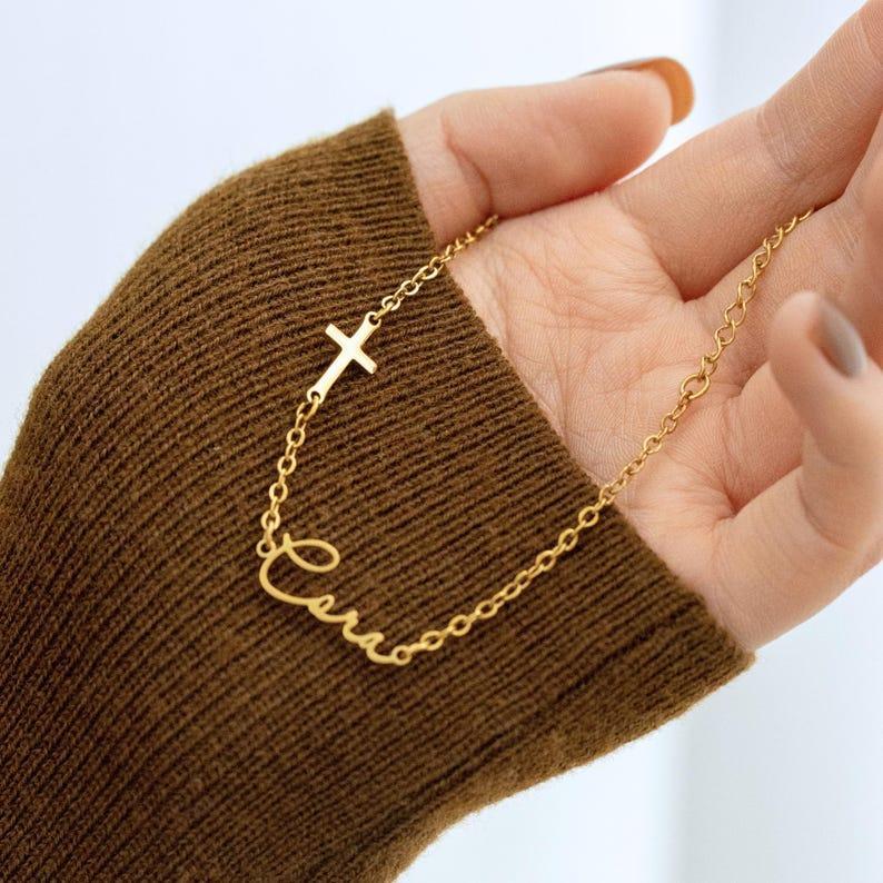 Personalized Cross Name Necklace Custom Minimalist Necklace Personalized Baptism Gift Religious Jewelry Dainty Gold Cross Pendant