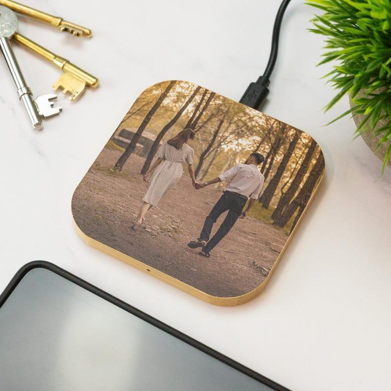 Custom Photo Wireless Charger Engraved Wooden Charging Pad Personalized Picture Wireless Phone Charger Unique Wood Gift