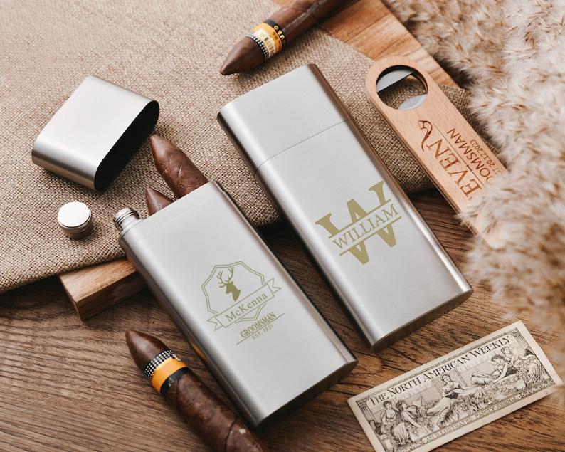 Customized cigar flask three-in-one,Sleek and Stylish Cigar Flask,Perfect Gift for Groomsmen and Cigar Connoisseurs,Ultimate Cigar Flask Set