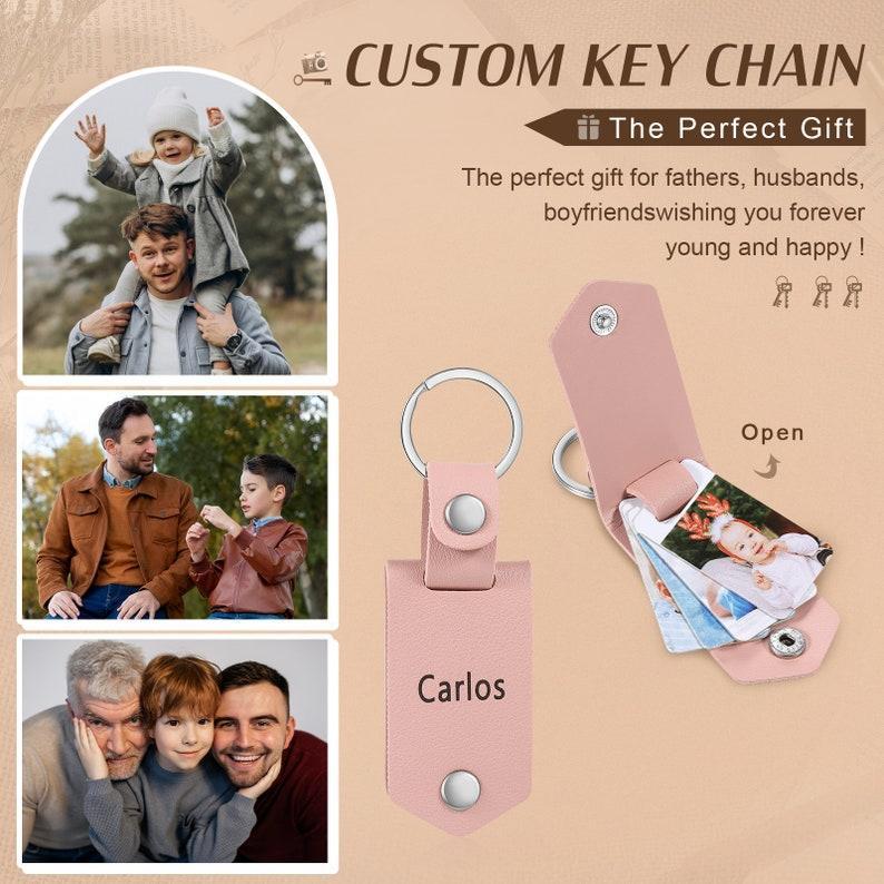 Personalized Leather Keychain with Photo Keychain Mini Photo  Keychain New Daddy Gift Wedding Gift For Him