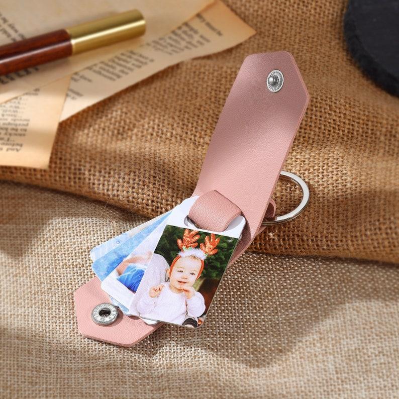 Personalized Leather Keychain with Photo Keychain Mini Photo  Keychain New Daddy Gift Wedding Gift For Him