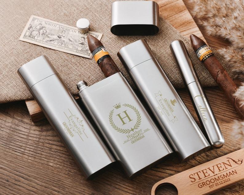 Customized cigar flask three-in-one,Sleek and Stylish Cigar Flask,Perfect Gift for Groomsmen and Cigar Connoisseurs,Ultimate Cigar Flask Set