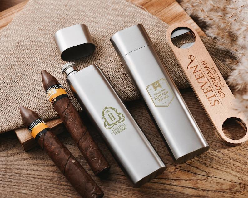 Customized cigar flask three-in-one,Sleek and Stylish Cigar Flask,Perfect Gift for Groomsmen and Cigar Connoisseurs,Ultimate Cigar Flask Set