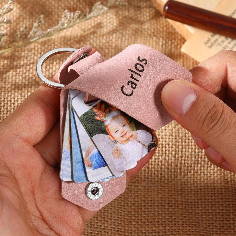 Personalized Leather Keychain with Photo Keychain Mini Photo  Keychain New Daddy Gift Wedding Gift For Him