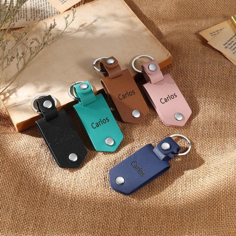 Personalized Leather Keychain with Photo Keychain Mini Photo  Keychain New Daddy Gift Wedding Gift For Him