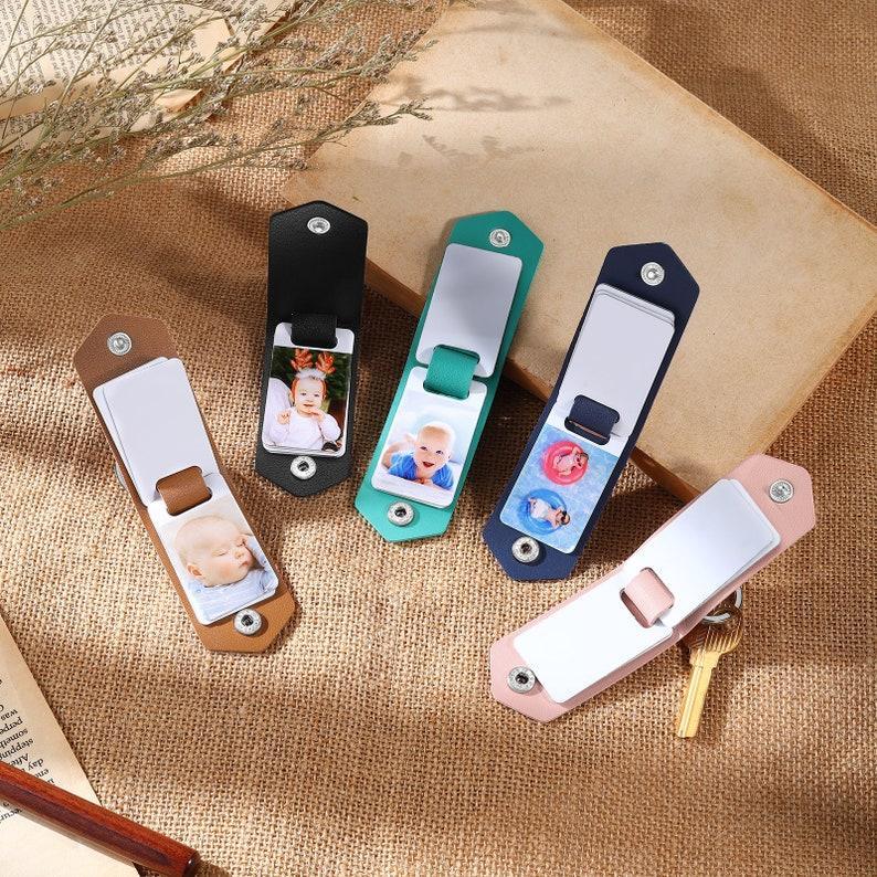Personalized Leather Keychain with Photo Keychain Mini Photo Keychain New Daddy Gift Wedding Gift For Him