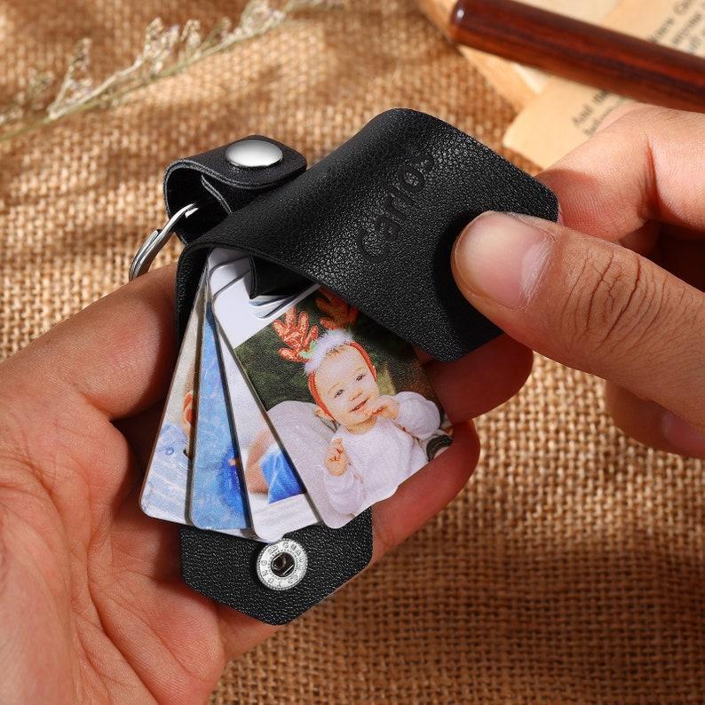 Personalized Leather Keychain with Photo Keychain Mini Photo  Keychain New Daddy Gift Wedding Gift For Him