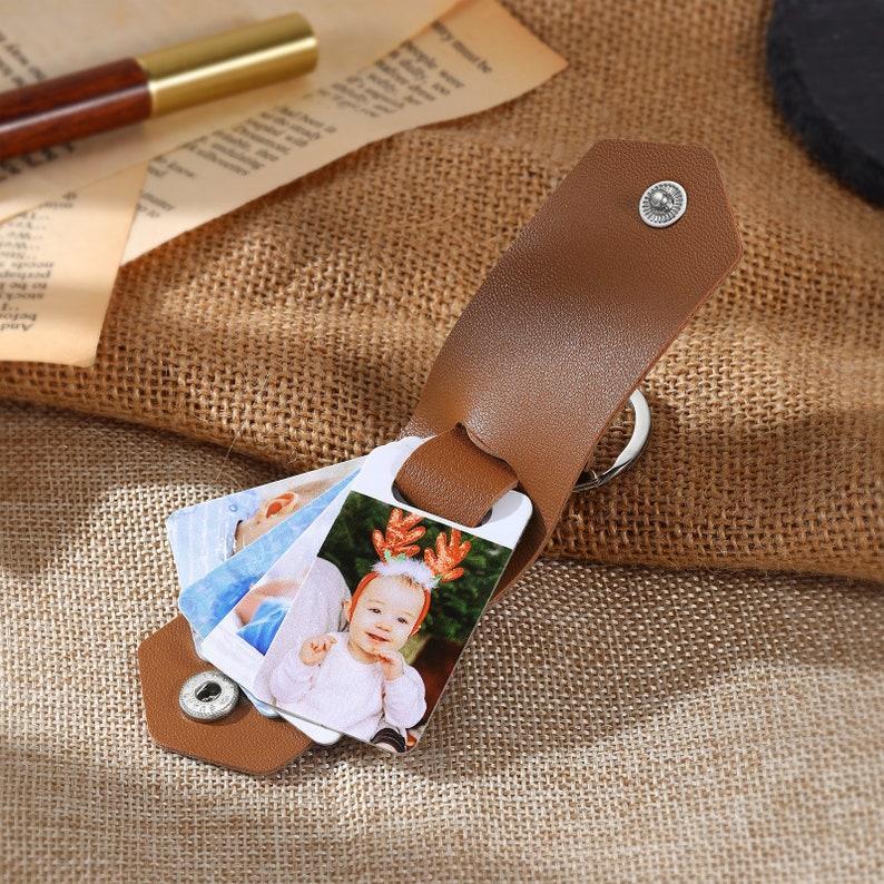 Personalized Leather Keychain with Photo Keychain Mini Photo  Keychain New Daddy Gift Wedding Gift For Him