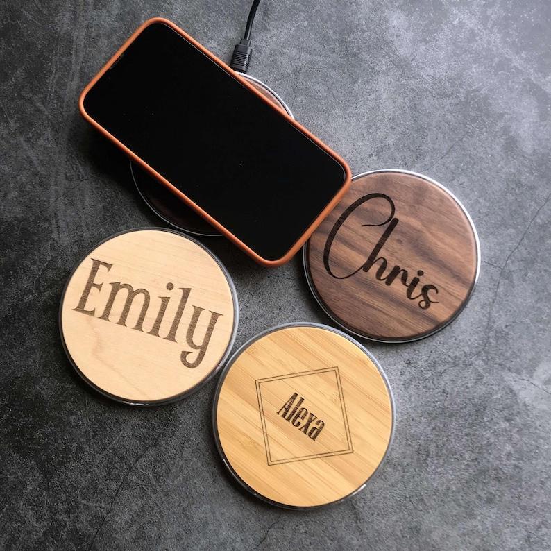 Personalized Wooden Wireless Charger Pad, Custom Wood Wireless Charger Station, 15W Fast Charging, Portable Qi Wireless Charger