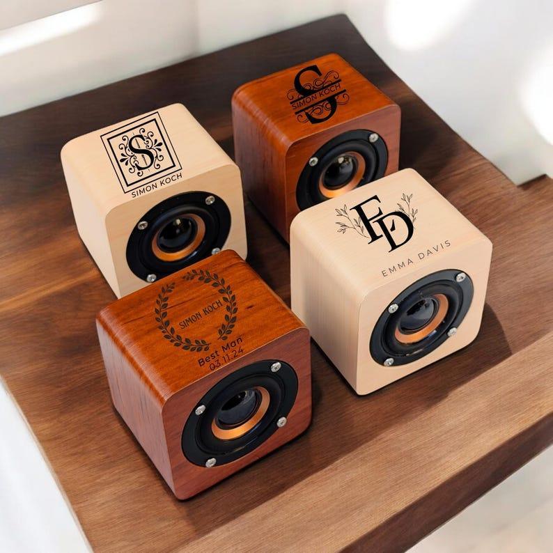 Groomsmen Gifts Personalized Bluetooth Speaker Bridesmaid Gifts Custom Portable Rechargeable Bluetooth Speaker  Mini Wood Speaker