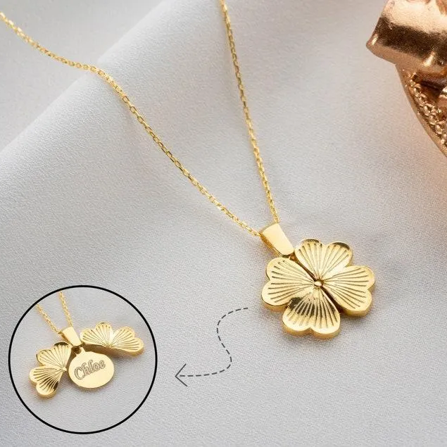 Custom Secret Message Green Clover Necklaces Personalized Hidden Secret Message Necklaces Name Necklace Gifts for Her