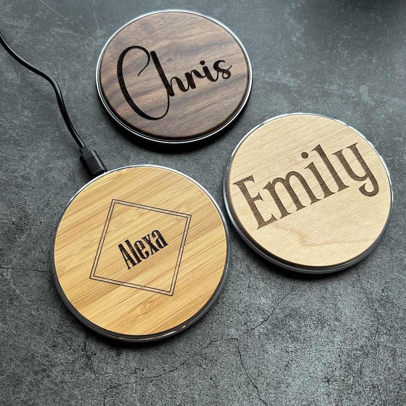 Personalized Wooden Wireless Charger Pad, Custom Wood Wireless Charger Station, 15W Fast Charging, Portable Qi Wireless Charger