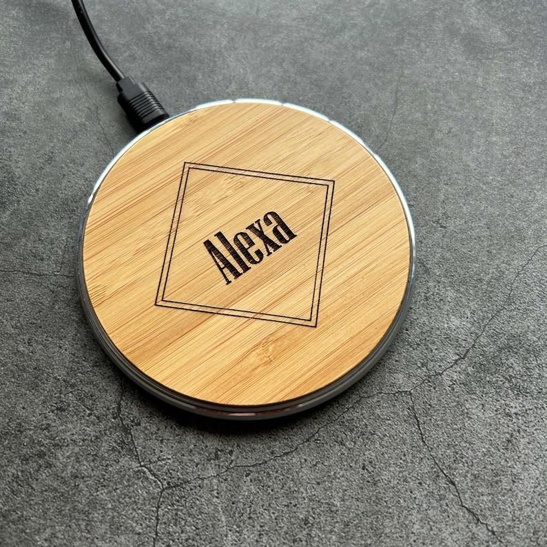 Personalized Wooden Wireless Charger Pad, Custom Wood Wireless Charger Station, 15W Fast Charging, Portable Qi Wireless Charger