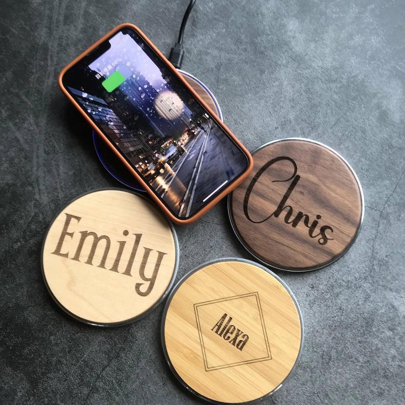 Personalized Wooden Wireless Charger Pad, Custom Wood Wireless Charger Station, 15W Fast Charging, Portable Qi Wireless Charger