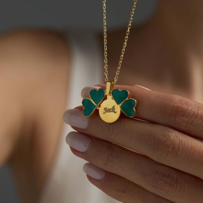 Custom Secret Message Green Clover Necklaces Personalized Hidden Secret Message Necklaces Name Necklace Gifts for Her