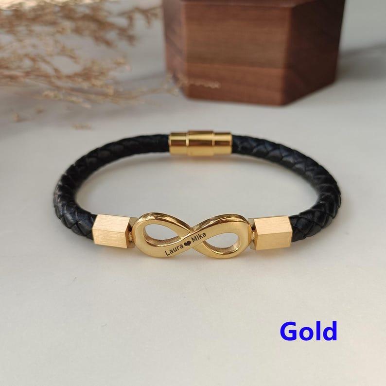 Personalized Infinity Bracelet with Custom Names  "To My Man" Engraved Infinity Symbol Anniversary Gift for Him Husband Gift from Wife