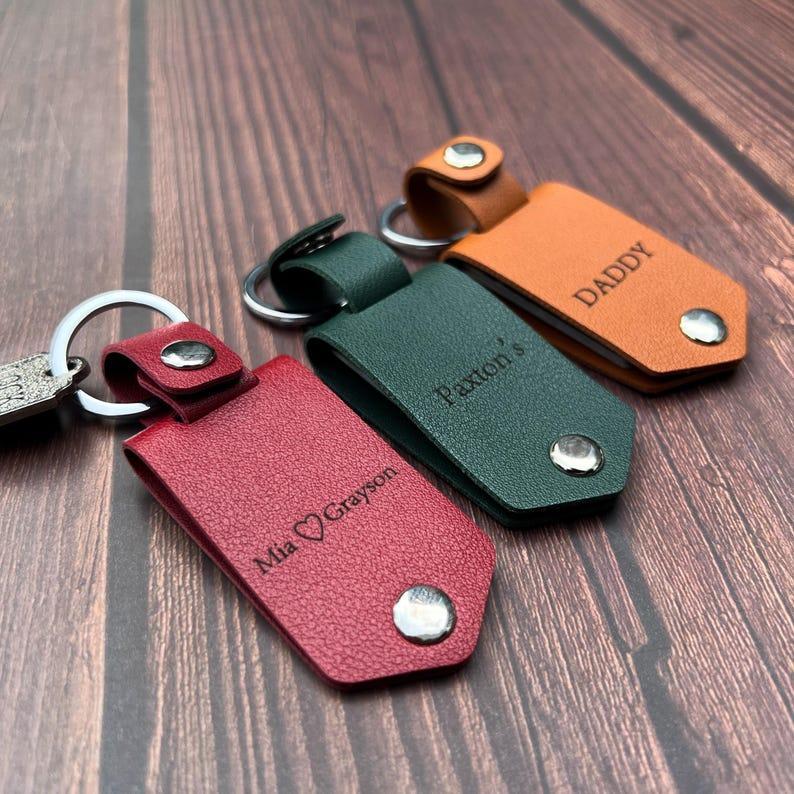 Custom Photo Leather Keychain Personalized Engraved Keychain for Him Metal Tag & Leather Key Fob Photo Leather Keychain