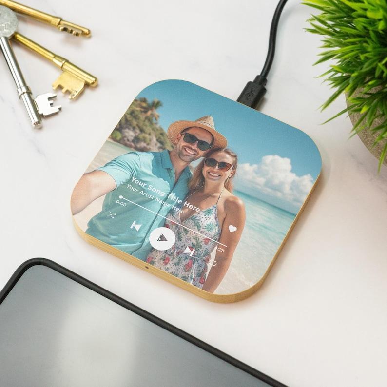 Personalized Photo Song Album Wireless Charger Custom Music Art Gift Wooden Custom Song Cover Wireless Charging Pad Photo & Artist Name