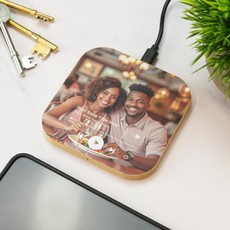 Personalized Photo Song Album Wireless Charger Custom Music Art Gift Wooden Custom Song Cover Wireless Charging Pad Photo & Artist Name