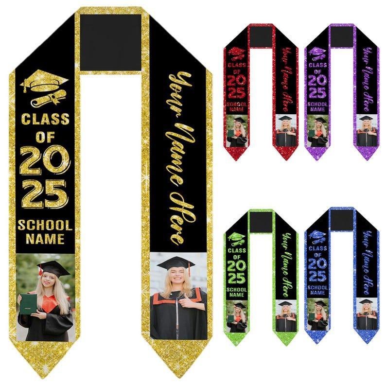 Custom Class of 2025 Graduation Stole,Personalized Graduation Sash with Photo, Graduation Gift for Senior, Personalized Text Name Grad Stole