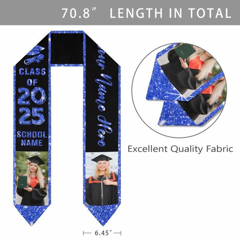 Custom Class of 2025 Graduation Stole,Personalized Graduation Sash with Photo, Graduation Gift for Senior, Personalized Text Name Grad Stole