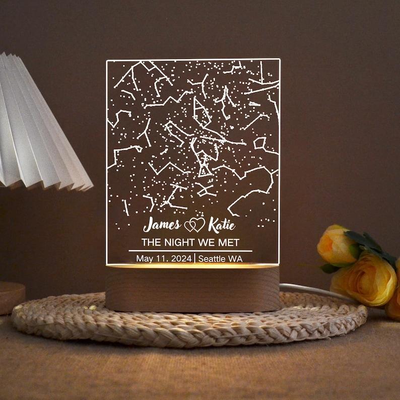 Custom Star Map Night Light by Date – Personalized Constellation Lamp, Unique Anniversary Gift, Engagement Present, Night Sky by Date Display