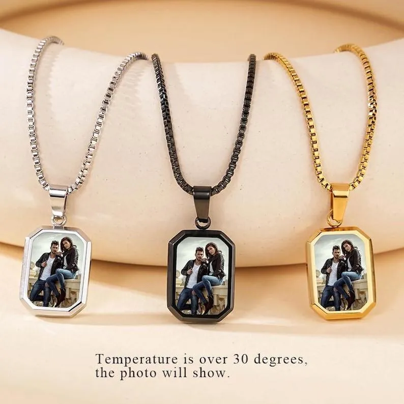 Anniversary Gifts Custom Photo Hidden Heart Magic Necklace Personalized Cold Concealed Photo Necklace Heat Reveal Picture Necklace Gifts for Her