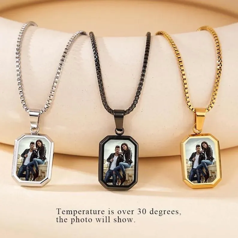 Mother's Day Gifts Custom Photo Hidden Heart Magic Necklace Personalized Cold Concealed Photo Necklace Heat Reveal Picture Necklace Gifts for Her