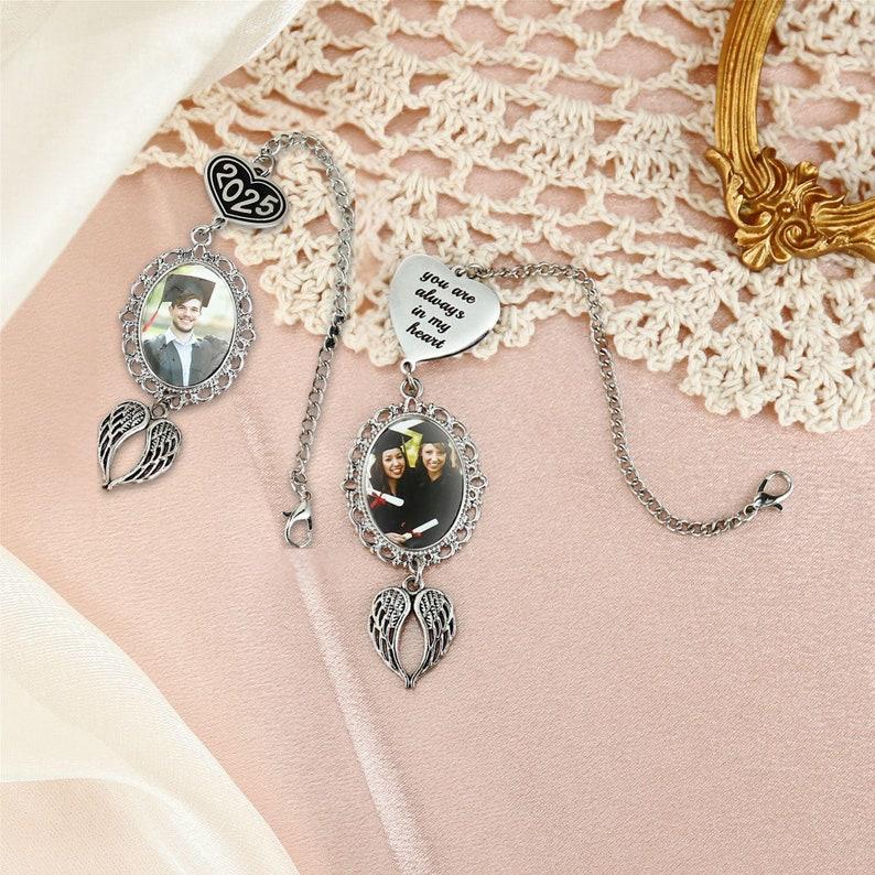 Custom Graduation Tassel Photo&Text Charm with Angel Wing,Memorial Graduation Gift For Her,2025 Graduation Memorial Tassel for grad cap