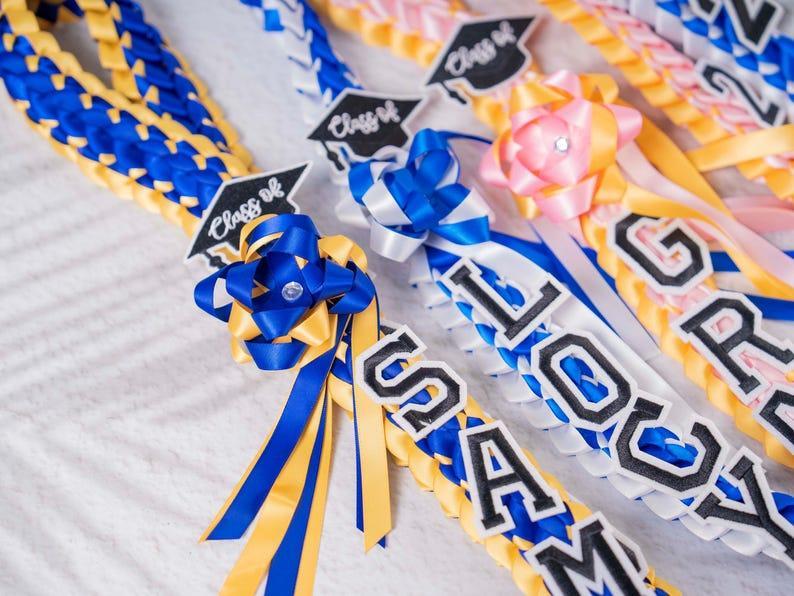 2025 Graduation Lei with Name, Braided Satin Ribbon Personalized, Senior Night Gift Lei, Personalized Custom Lei for Graduation