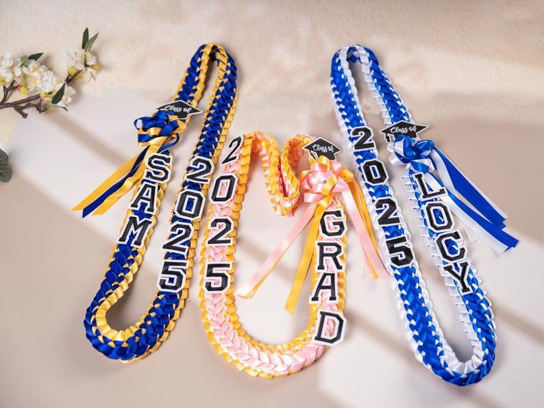 2025 Graduation Lei with Name, Braided Satin Ribbon Personalized, Senior Night Gift Lei, Personalized Custom Lei for Graduation