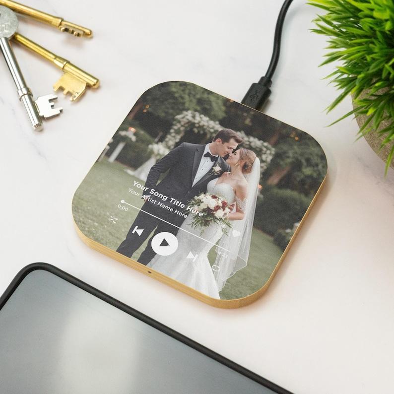 Personalized Photo Song Album Wireless Charger Custom Music Art Gift Wooden Custom Song Cover Wireless Charging Pad Photo & Artist Name